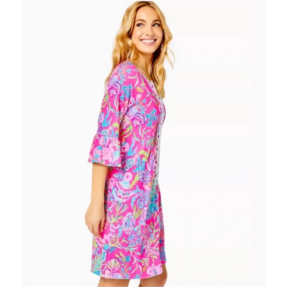 LILLY PULITZER Embroidered Neckline Tunic Dress Isle Shell Me Pink Size M NWT - Picture 3 of 7